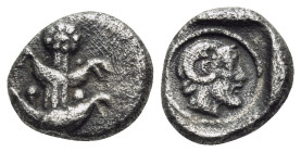 KYRENAIKA. Kyrene. Circa 480-435 BC. Obol (Silver, 8 mm, 0.58 g, 9 h). Silphium plant with four leaves (two on each side) and five flowers (one at the...