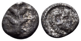 KYRENAIKA. Kyrene. Circa 480-435 BC. Hemiobol (Silver, 7 mm, 0.25 g, 9 h). Silphium plant with two pairs of leaves and five flowers (one at the top an...