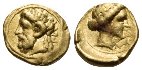 KYRENAIKA. Kyrene. Ophellas, Ptolemaic governor, first reign, circa 322-313 BC. Obol or 1/10 Stater (Gold, 8.5 mm, 0.87 g, 2 h), struck under the magi...