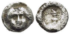 KYRENAICA. Kyrene. Ophellas, Ptolemaic Governor, second reign, 312-309 BC. Trihemiobol (Silver, 9 mm, 1.01 g, 12 h). Facing head of Nike, with flowing...