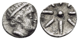 KYRENAIKA. Kyrene. Magas, Ptolemaic governor, circa 304-276 BC. Hemiobol (Silver, 7 mm, 0.26 g, 12 h). Diademed male head to right. Rev. Star with eig...