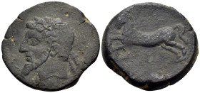KINGS OF NUMIDIA. Massinissa or Micipsa, 203-148 BC or 148-118 BC. (Bronze, 25 mm, 14.90 g, 12 h), Cirta. Laureate and bearded male head to left. Rev....