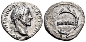 EPIRUS. Nicopolis. Antoninus Pius, 138-161. Quinarius or Hemidrachm (Silver, 14 mm, 1.24 g, 12 h), ΥΠ Γ = cos. III = 140-144. AYT ANTWNINOC CEB EYC ΥΠ...