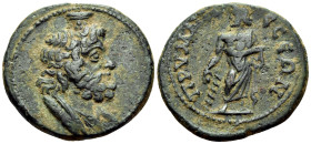 PHRYGIA. Prymnessus. Pseudo-autonomous issue, Circa 3rd century. (Bronze, 21 mm, 5.55 g, 6 h). Draped bust of Serapis to right. Rev. ΠΡΥΜΝΗCCΕΩΝ Ascle...