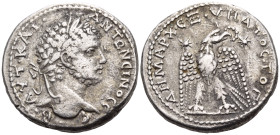 SYRIA, Seleucis and Pieria. Antioch. Caracalla, 198-217. Tetradrachm (Silver, 27 mm, 12.27 g, 6 h), 208-211. ΑΥΤ ΚΑΙ ΑΝΤΩΝΕΙΝΟC CΕΒ Laureate head of C...