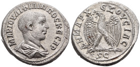 SYRIA, Seleucis and Pieria. Antioch. Philip II, as Caesar, 244-247. Tetradrachm (Silver, 27 mm, 11.30 g, 1 h), 244. ΜΑΡ ΙΟΥΛΙ ΦΙΛΙΠΠΟϹ ΚΕCΑΡ Bareheade...