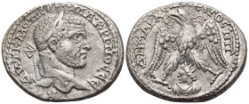 SYRIA, Seleucis and Pieria. Emesa. Macrinus, 217-218. Tetradrachm (Silver, 28.5 mm, 11.58 g, 12 h). ΑΥΤ Κ Μ ΟΠ CΕ ΜΑΚΡΙΝΟC CΕΒ Laureate bust of Macrin...