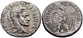 SYRIA. Laodiceia ad Mare. Macrinus, 217-218. Tetradrachm (Silver, 27 mm, 12.14 g, 6 h). ΑΥΤ Κ Μ ΟΠ CΕΟΥ ΜΑΚΡΕΙΝΟC C-ΕΒ Laureate head of Macrinus to ri...