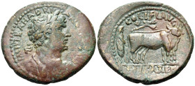 JUDAEA, Samaria. Caesaraea Maritima. Hadrian, 117-138. (Bronze, 33 mm, 19.20 g, 12 h). IMP TRA HADRI-ANO [CAES AVG] Laureate and draped bust of Hadria...