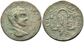 JUDAEA. Aelia Capitolina (Jerusalem). Elagabalus, 218-222. (Bronze, 26 mm, 9.63 g, 1 h). [IMP C M AVR ANTONINVS AVG] Laureate head of Elagabalus to ri...