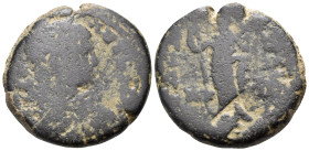 JUDAEA. Gaza. Elagabalus, 218-222. (Bronze, 21 mm, 7.45 g, 12 h). [AΥΤ Κ Μ Α] ΑΝΤ[ΩΝΕΙNO] Laureate, draped and cuirassed bust of Elagabalus to right. ...