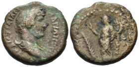 EGYPT. Alexandria. Hadrian, 117-138. Diobol (Bronze, 23 mm, 12.31 g, 12 h), Dated regnal year ΙΔ (14) of Hadrian = 129-130. ΑΥΤ ΚΑΙC ΤΡΑΙΑΝ-ΑΔΡΙΑΝΟC C...