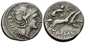 L. Flaminius Chilo, 109-108 BC. Denarius (Silver, 19 mm, 3.88 g, 5 h), Rome. ROMA Helmeted head of Roma to right; X (mark of value) to right. Rev. L•F...