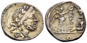 T. Cloelius, 98 BC. Quinarius (Silver, 15.5 mm, 1.98 g, 3 h), Rome. Laureate head of Jupiter to right; below, ·G. Rev. T·CLO(VL)I Victory standing to ...