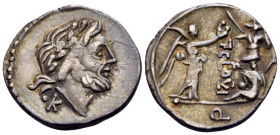 T. Cloelius, 98 BC. Quinarius (Silver, 16 mm, 1.92 g, 3 h), Rome. Laureate head of Jupiter to right; below, ·K. Rev. T·CLO(VL)I Victory standing to ri...