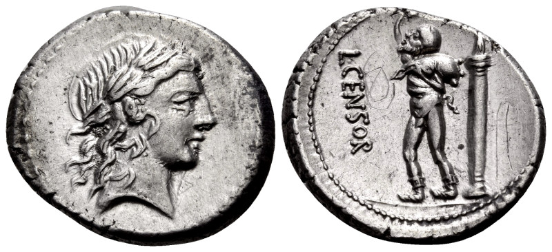 L. Marcius Censorinus, 82 BC. Denarius (Silver, 19 mm, 3.91 g, 5 h), Rome. Laure...