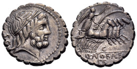 Q. Antonius Balbus, 83-82 BC. Denarius Serratus (Silver, 18 mm, 3.91 g, 8 h), Rome. S·C Laureate head of Jupiter to right. Rev. Q·(ANT)O·B(AL)B / PR V...