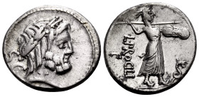 L. Procilius, 80 BC. Denarius (Silver, 18 mm, 3.65 g, 2 h), Rome. S·C Laureate head of Jupiter to right. Rev. L·PROCILI / F Juno Sospita advancing to ...