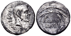 Albinus Bruti f, 48 BC. Denarius (Silver, 18 mm, 3.56 g, 6 h), Rome. A·POSTVMIVS·COS Bare head of Aulus Postumius Albinus to right. Rev. ALBINV / BRVT...