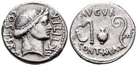 Julius Caesar, 46 BC. Denarius (Silver, 18 mm, 3.62 g, 12 h), uncertain mint, possibly Utica in North Africa. COS T·ERT DIC·T ITER Head of Ceres to ri...