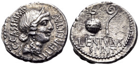The Republicans. C. Cassius Longinus and L. Cornelius Lentulus Spinther, 43-42 BC. Denarius (Silver, 19 mm, 3.94 g, 7 h), Uncertain military mint trav...