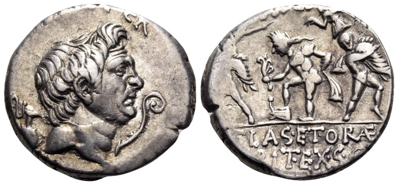 Sextus Pompey, 37-36 BC. Denarius (Silver, 17.5 mm, 3.86 g, 12 h), military mint...
