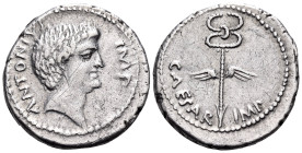 The Triumvirs. Mark Antony, late 40-early 39 BC. Denarius (Silver, 20 mm, 4.06 g, 11 h), Uncertain mint in southern or central Italy. ANTONIVS IMP Hea...
