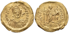 Justinian I, 527-565. Solidus (Gold, 22 mm, 4.43 g, 7 h), Constantinople, Z = 7th officina, 527-538. D N IVSTINI-ANVS P P AVG Helmeted and cuirassed b...