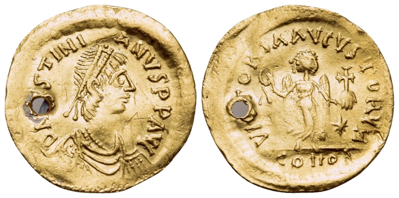 Justinian I, 527-565. Tremissis (Gold, 16 mm, 1.48 g, 6 h), Constantinople. D N ...