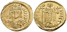 Maurice Tiberius, 582-602. Solidus (Gold, 21.5 mm, 4.41 g, 7 h), Constantinople, Γ = 3rd officina, 582-583. O N TIBER M-AVRIC PP AV Draped and cuirass...