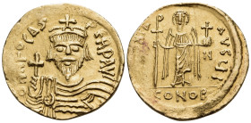 Phocas, 602-610. Solidus (Gold, 21 mm, 4.47 g, 7 h), Constantinople, I = 10th officina, 607-610. dNN FOCAS PERP AVI Draped and cuirassed bust of Phoca...