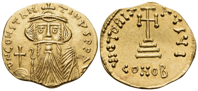 Constans II, 641-668. Solidus (Gold, 19.5 mm, 4.48 g, 6 h), Constantinople, I = ...