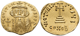 Constans II, 641-668. Solidus (Gold, 19.5 mm, 4.48 g, 6 h), Constantinople, I = 10th officina, 651-654. d N CONSTAN - TINVS PP AЧG Crowned and bearded...