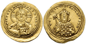 Constantine VIII, 1025-1028. Histamenon nomisma (Gold, 27 mm, 4.38 g, 7 h), Constantinople. +IҺS XIS RЄX RЄGNANTIҺm Facing bust of Christ with cross-n...
