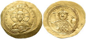 Constantine IX Monomachus, 1042-1055. Histamenon (Gold, 28.5 mm, 4.41 g, 6 h), Constantinople. +IhS XIS RЄX RЄGNANTIhm Bust of Christ Pantocrator faci...