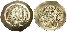 Michael VII Ducas, 1071-1078. Histamenon (Electrum, 29 mm, 4.38 g, 6 h), Constantinople. IC-XC Bust of Christ Pantokrator facing, with cross nimbus, r...