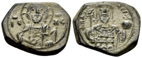Alexius I Comnenus, 1081-1118. Tetarteron (Bronze, 18 mm, 3.09 g, 6 h), Constantinople, 1092-1093. IC-XC Facing bust of Christ Pantokrator holding boo...