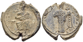 BYZANTINE SEALS, Imperial. Alexius I Comnenus, 1081-1118. Seal or Bulla (Lead, 29 mm, 14.79 g, 12 h), Constantinople. IC-XC Christ Pantokrator, seated...
