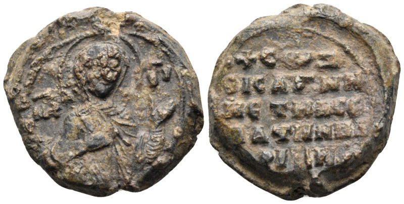 BYZANTINE SEALS. Maria. Seal or Bulla (Lead, 25 mm, 17.23 g, 12 h). MHP ΘY Bust ...