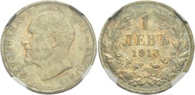 BULGARIA. Tsardom. Ferdinand I, 1908-1918. 1 Leva (Silver, 23 mm, 6 h), Graded MS 64 by NGC, Vienna or Kremnica, 1913. ФЕРДИНАНДЪ I ЦАРЬ НА БЪЛГАРИТѢ ...
