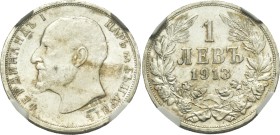 BULGARIA. Tsardom. Ferdinand I, 1908-1918. 1 Leva (Silver, 23 mm, 6 h), Graded MS 62 by NGC, Vienna or Kremnica, 1913. ФЕРДИНАНДЪ I ЦАРЬ НА БЪЛГАРИТѢ ...