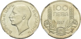 BULGARIA. Tsardom. Boris III, 1918-1943. 100 Leva (Silver, 34 mm, 6 h), Graded MS 62 by NGC , Kremnica, 1937. БОРИСЪ III ЦАРЬ на БЪЛГАРИТѢ / PM Bust o...