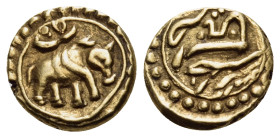INDIA, Princely States. Mysore. Haidar Ali, 1761-1782. Fanam (Gold, 6.5 mm, 0.36 g, 12 h). Elephant to right, inscription above. Rev. Inscription with...