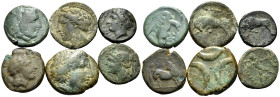 GREEK, Magna Graecia and Sicily. Circa 3-2 century BC. (Bronze, 30.00 g). A large lot of six (6) bronze coins from Magna Graecia and Sicily, including...