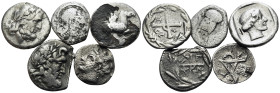 GREEK. Circa 5th-2nd centuries BC. (Silver, 8.61 g). Lot of five (5) silver and one fouree Greek coins, all with surfaces issues and some with chippin...