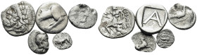 GREEK. Circa 5th-2nd centuries BC. (Silver, 5.80 g). Lot of five (5) silver Greek coins, all with surfaces issues and some with chipping or edge loss,...