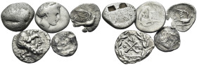 GREEK. Circa 5th-2nd centuries BC. (Silver, 8.19 g). Lot of five (5) silver Greek coins, all with surfaces issues and some with chipping or edge loss,...
