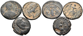LATE ROMAN & BYZANTINE. Circa 4th-6th century AD. (Bronze, 9.54 g). Lot of three (3) late Roman and Byzantine bronze coins, varied surfaces and patina...