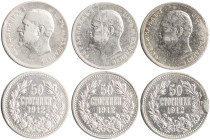 BULGARIA: Lot of 3x 50 Stotinki (1912) in silver (0,835). Head of Ferdinand I facing left on obverse. Denomination above date within wreath on reverse...