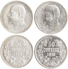 BULGARIA: Lot of 2x 50 Stotinki (1913) in silver (0,835). Head of Ferdinand I facing left on obverse. Denomination above date within wreath on reverse...